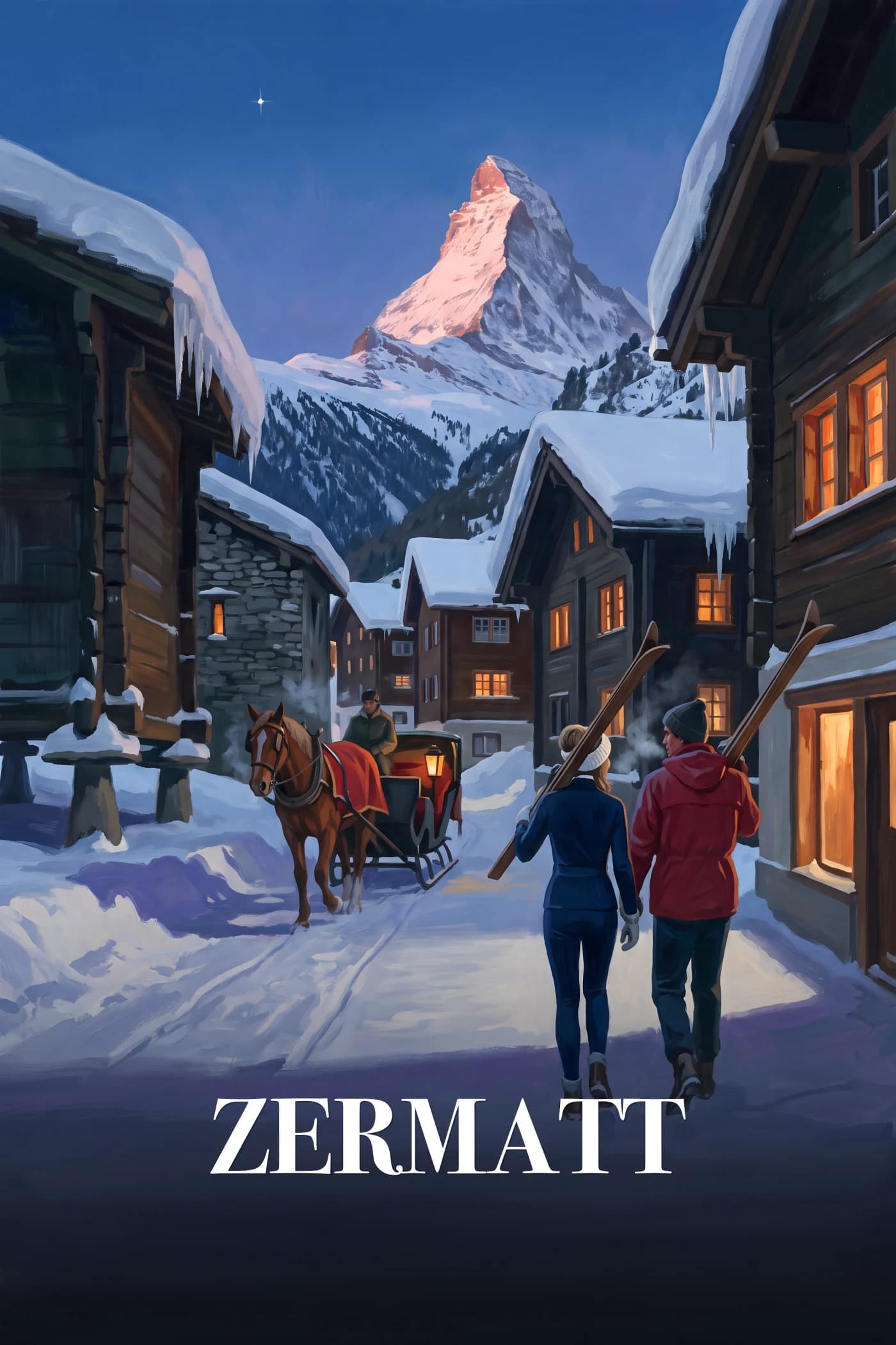 Zermatt Art Print — The Matterhorn at Blue Hour